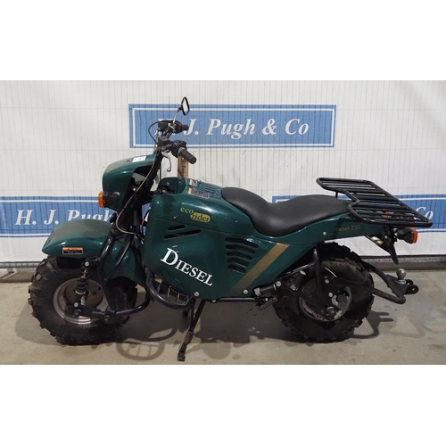 731 - EcoRider Hippo diesel 230cc motorcycle. Runs and rides, original tyres and very little use. Manuals,... 