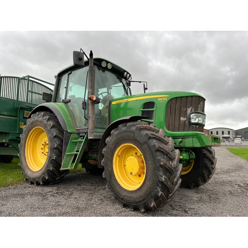 1379 - John Deere 6630 tractor. Runs and drives. 3583 hours, off local farm. Reg. VX07 GGF. V5, manual and ... 