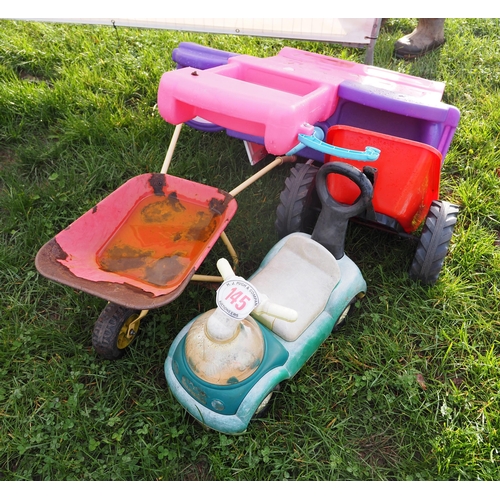 145 - Toy cars, wheelbarrow and kitchen