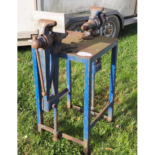 1272 - Metal work bench and 2 vices