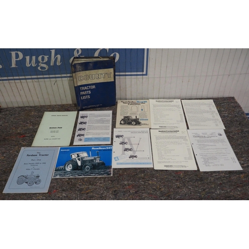 828 - County tractor parts manual, Wickham Poole quick hitch manual & Roadless tractor literature & price ... 