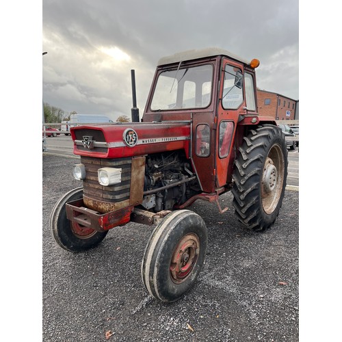 111 - Massey Ferguson 175S tractor. Runs & drives. Original condition. Sekura cab. Front wheel weights. A4... 