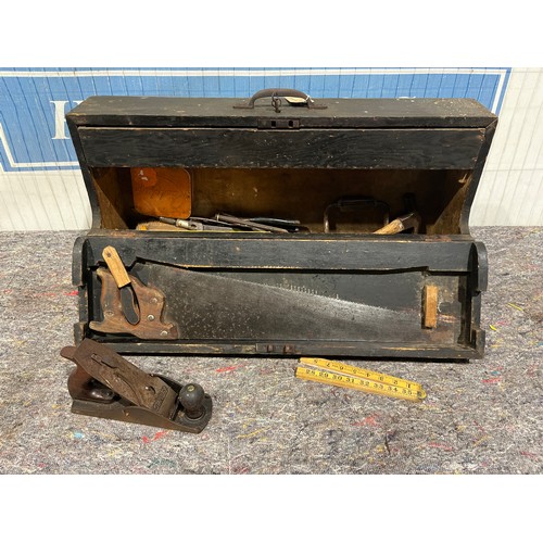 1361 - Carpenter's wooden toolbox with various tools