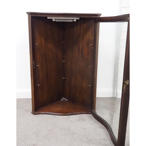 88 - Serpentine fronted glass and mahogany hanging corner display cabinet with inlay 43