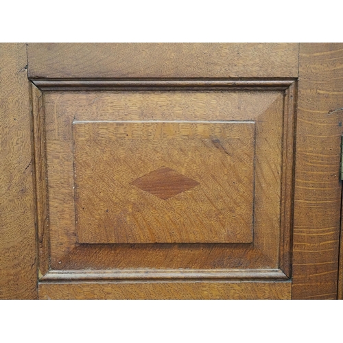59 - Oak and elm hanging corner cabinet with 3 shelves, lock and key 42½