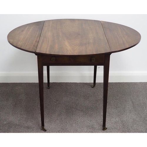 77 - Regency Pembroke table in mahogany with drawer, knuckle hinge and on brass casters 32