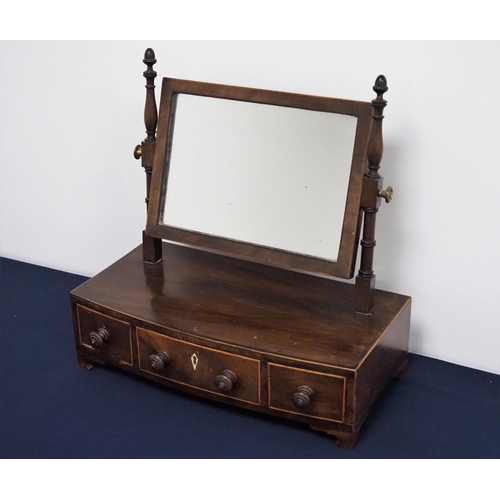 68 - 19th Century mahogany box based swing mirror with 3 drawers and satinwood inlay