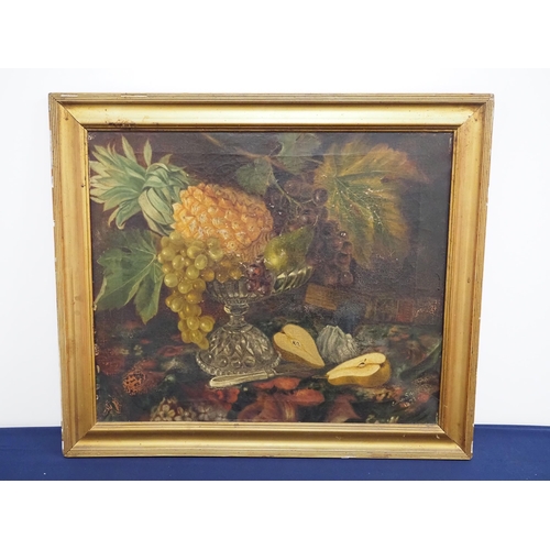 94 - Oil on canvas - still life fruit, signed and dated 1872. 16