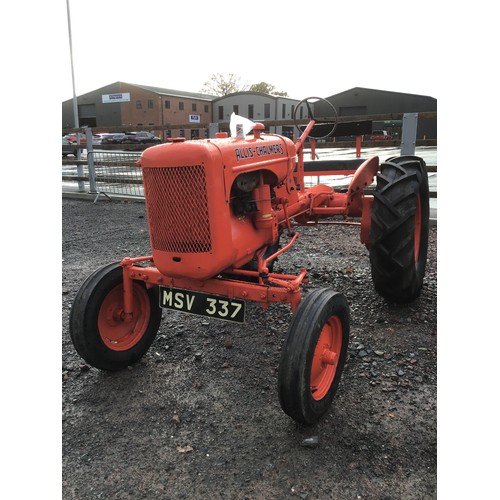 121 - Allis Chalmers Model B tractor. 1951. Barn stored. Engine turns, new front tyres, rear old tread Fir... 