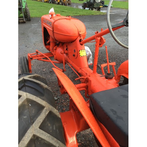 121 - Allis Chalmers Model B tractor. 1951. Barn stored. Engine turns, new front tyres, rear old tread Fir... 