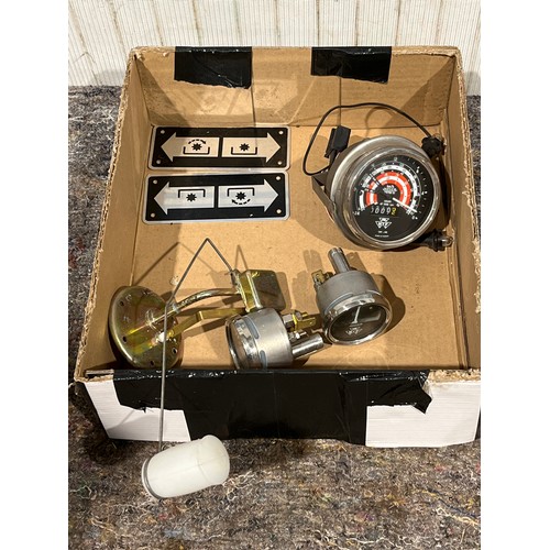 954 - Massey Ferguson tachometer, 2 amp meters, tank sensors and PTO control plates, unused