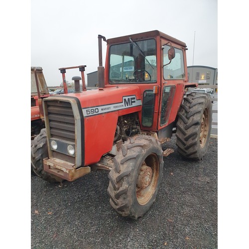 113A - Massey Ferguson 590 4WD tractor. Runs and drives. 5600 hours. Reg TMS 771X.