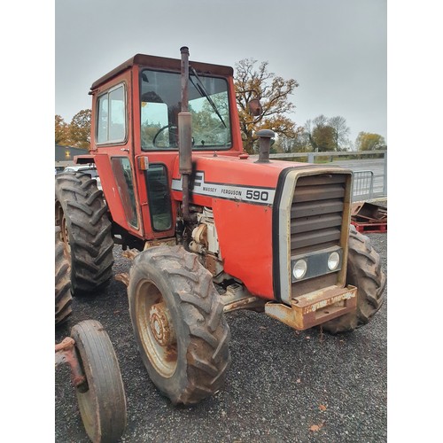 113A - Massey Ferguson 590 4WD tractor. Runs and drives. 5600 hours. Reg TMS 771X.