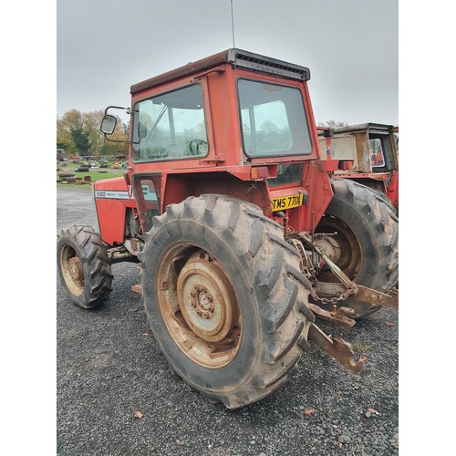 113A - Massey Ferguson 590 4WD tractor. Runs and drives. 5600 hours. Reg TMS 771X.