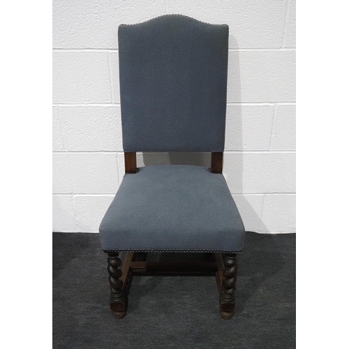 66 - Set of 12 upholstered oak dining chairs with barley twist legs
