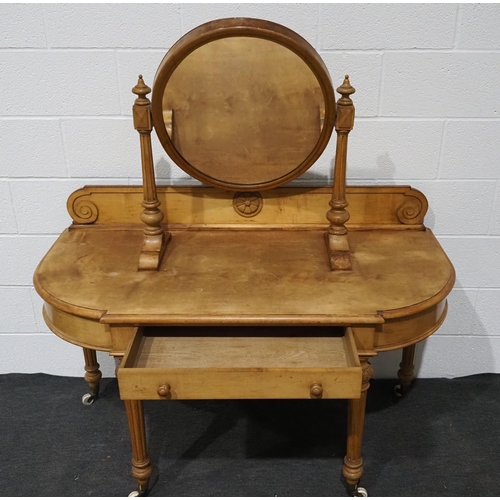 47 - Victorian beech dressing table with mirror, on castors 63