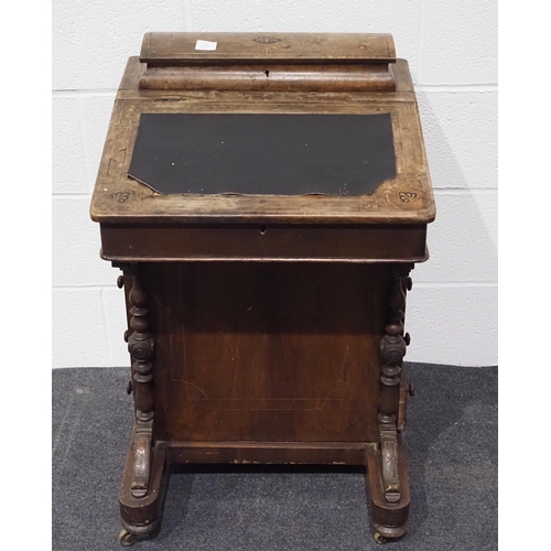 158 - Small Victorian davenport in mahogany and walnut with leather top, ink well, drawers and dummy drawe... 