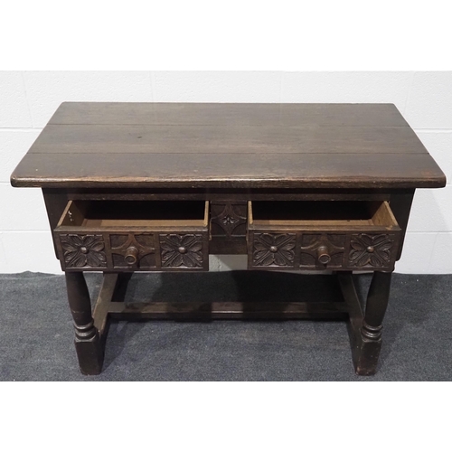 52 - Oak console table with carved drawers 46