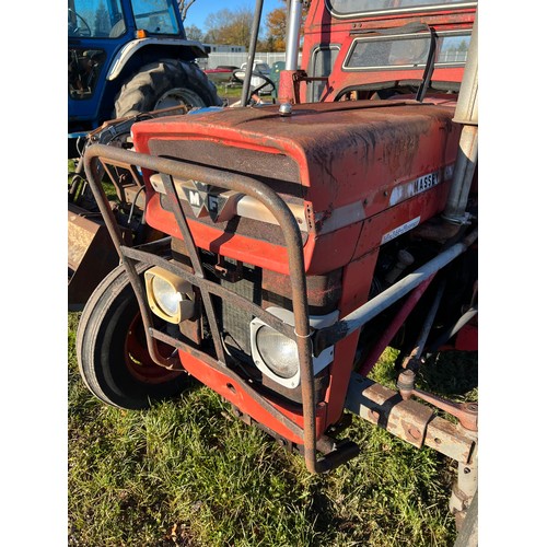 1007 - Massey Ferguson 135 tractor with cab and loader. Runs and drives.  Reg. GPM 354V. Key in office