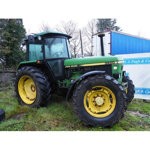 479 - John Deere 3650 tractor. 1991. Runs and drives. Fitted with underslung front weights. Reg J485 WVW