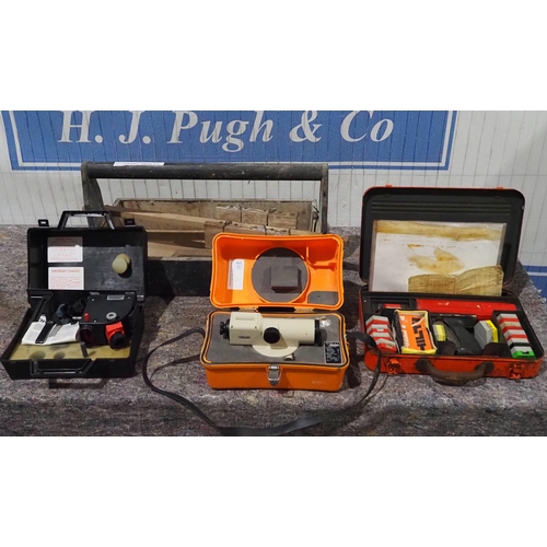 604 - Carpenters caddy tray, Hilti nail gun and cartridges, Pentax telescope and drill sharpener