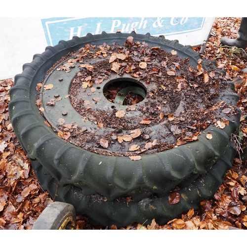 363 - Rear solid centre tractor wheels and tyres off John Deere BR