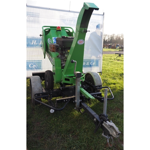 1321 - GreenMech CS100 petrol shredder/chipper on trailer. SN 14365. C/w manual