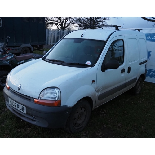 1472 - Renault Kangoo 865D van. Needs attention. MOT until 24/10/23. Reg. NU02 KUB. Keys in office, V5 appl... 