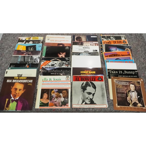 55 - Large quantity of assorted Jazz vinyl records to include Louis Armstrong & Ella Fitzgerald