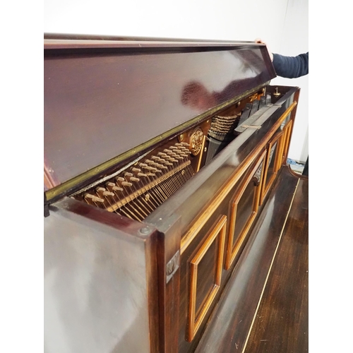 236 - Sames mahogany upright piano on brass casters