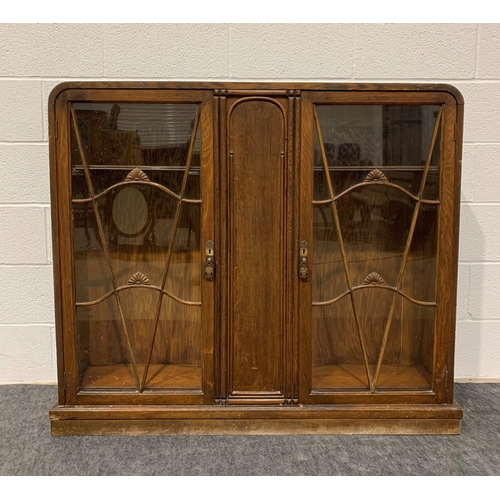 244 - Oak art deco style glass fronted cabinet with adjustable shelves 42