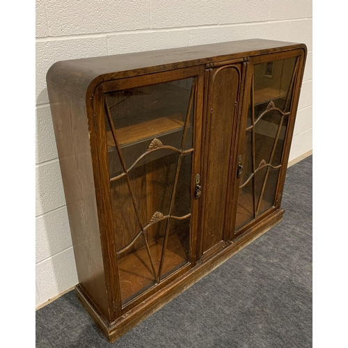 244 - Oak art deco style glass fronted cabinet with adjustable shelves 42