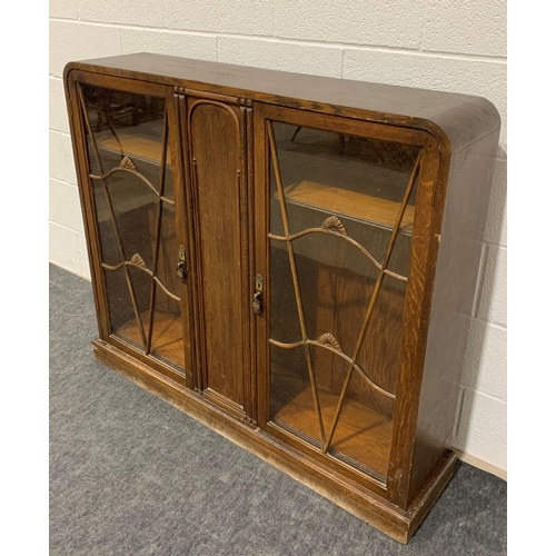 244 - Oak art deco style glass fronted cabinet with adjustable shelves 42