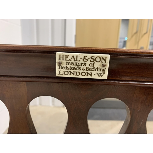 245 - Small Edwardian mahogany single bed on brass casters with mattress and makers stamp 