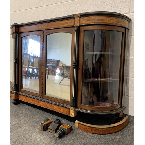 247 - Victorian Burr walnut credenza with mirrors, velvet lined shelves, fluted columns, inlaid with satin... 