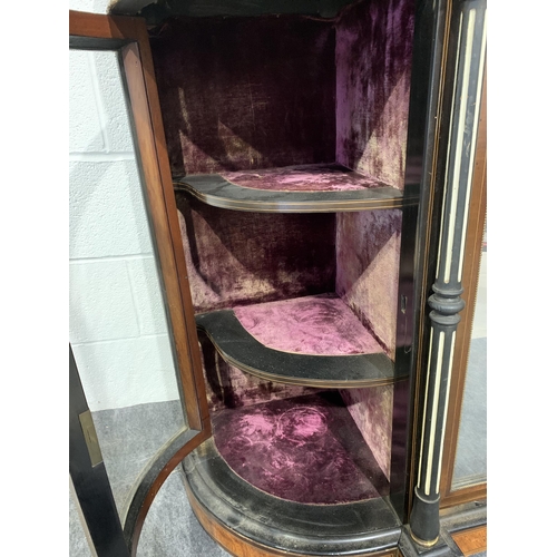 247 - Victorian Burr walnut credenza with mirrors, velvet lined shelves, fluted columns, inlaid with satin... 