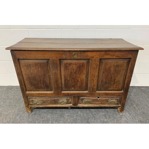 248 - Early oak coffer with brass handles 32