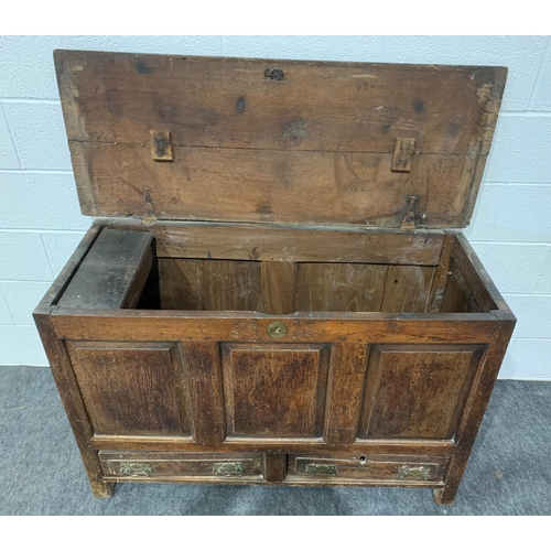 248 - Early oak coffer with brass handles 32