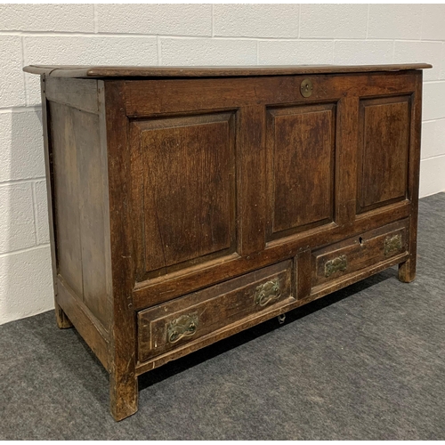 248 - Early oak coffer with brass handles 32