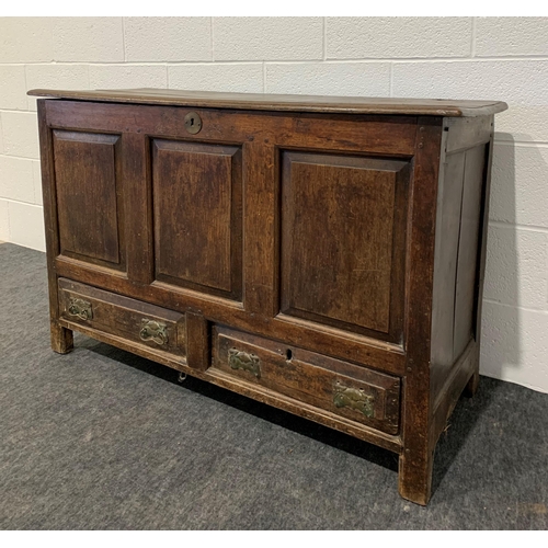 248 - Early oak coffer with brass handles 32