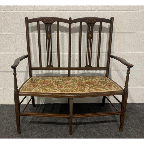 257 - Edwardian mahogany hall bench with inlaid detailing 41