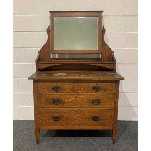 259 - Oak dressing table with bevel edge mirror, inlay, 2 short and 2 long drawers 64