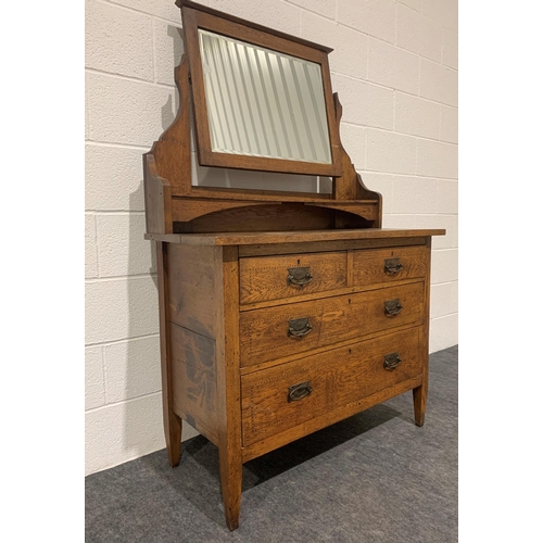 259 - Oak dressing table with bevel edge mirror, inlay, 2 short and 2 long drawers 64