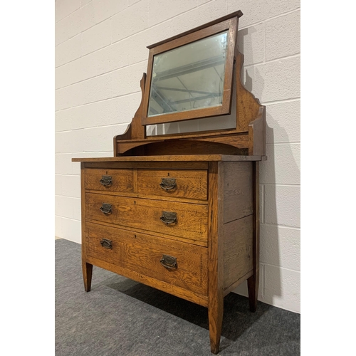 259 - Oak dressing table with bevel edge mirror, inlay, 2 short and 2 long drawers 64