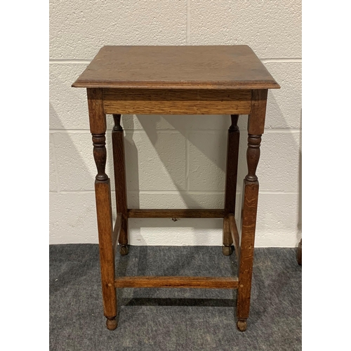 262 - Pine desk with 2 drawers on brass casters and 2 small oak occasional tables