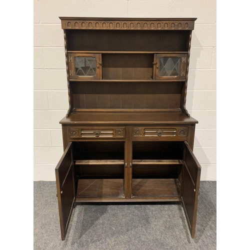 268 - Oak carved dresser with drawers and glazed cupboards 72