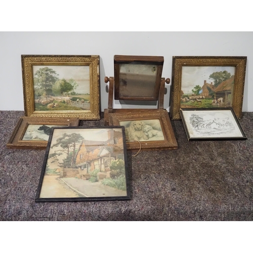 161 - Gilt framed prints, small wooden dressing mirror and other assorted prints