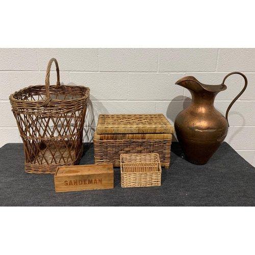 173 - Wicker baskets and large copper jug