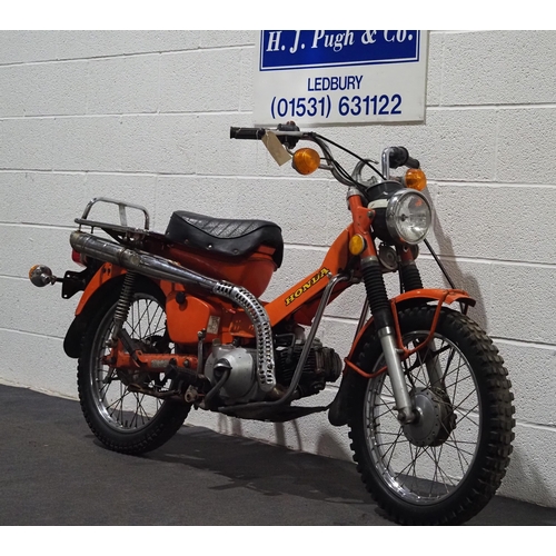 Honda CT90 Trail motorcycle. Frame no. CT90-1700218. Engine turns over ...