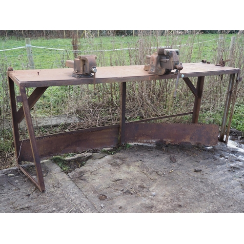 74 - Steel 8ft workbench with 2 vices